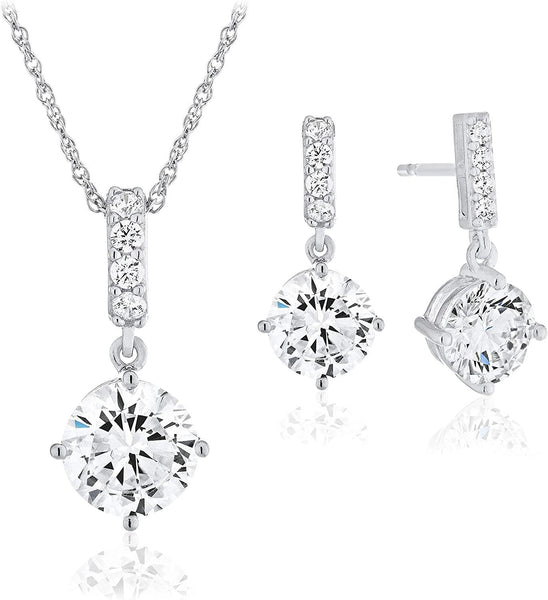 925 Sterling Silver Cubic Zirconia Dangle Earrings And Pendant Neckla