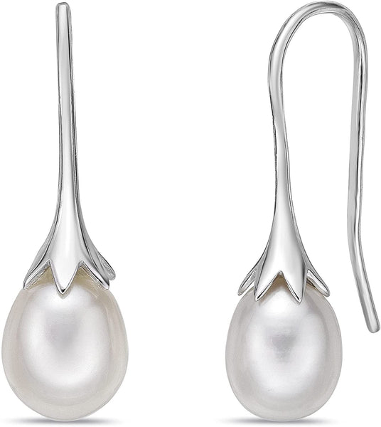 925 Sterling Silver Drop Pear Shape Pendant Chain Earrings and Rings high quality Set with Freshwater Cultured Pearl and Cubic Zircon