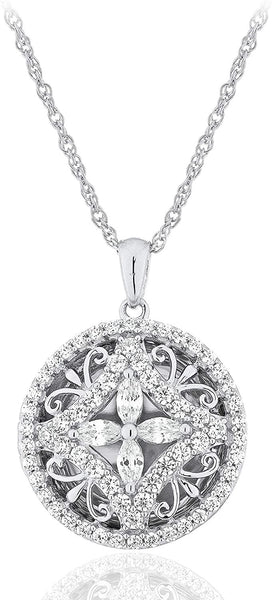 .925 Sterling Silver Cubic Zirconia Round Open Filigree Locket Pendant  Necklace with 18