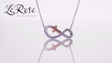 14K Rose Gold Plated .925 Sterling Silver Diamond Accented Cross Sideways Infinity Necklace on 18
