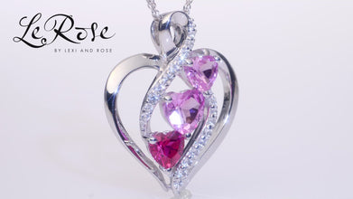 .925 Sterling Silver Heart Cut Lab-Grown Ruby & Heart Cut Lab-Grown Pink and White Sapphire 3 Heart Infinity Pendant Necklace - 18”