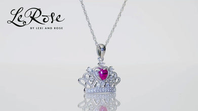 .925 Sterling Silver Heart Lab Grown Ruby & Lab Grown White Sapphire Heart Filigree Tiara Pendant Necklace on 18