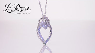 .925 Sterling Silver Cubic Zirconia Tiara Heart Pendant Necklace with 18