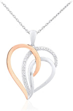 14K Rose Gold Plated .925 Sterling Silver 1/10 Cttw Diamond Two in One Overlapping Open Hearts Pendant Necklace - 20” (I-J Color, I2-I3 Clarity)