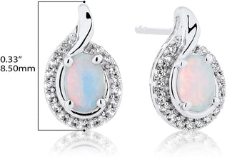 .925 Sterling Silver, Oval Lab-Grown White and Pink Opal Cabochon & Lab-Grown White Sapphire 1/3
