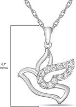 .925 Sterling Silver & Round White Cubic Zirconia Dangling Flying Mother Dove Pendant Necklace with 20