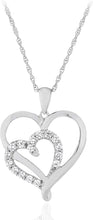 .925 Sterling Silver Cubic Zirconia Nesting Hearts Pendant Necklace with 18