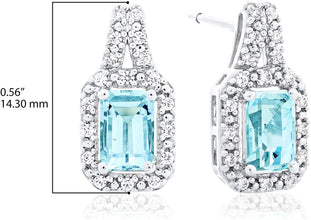 .925 Sterling Silver, Emerald Cut Blue Aquamarine & Cubic Zirconia 1/2