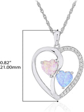 .925 Sterling Silver Heart Shape Lab Grown Multi-Color Opals & White Sapphire Heart Pendant Necklace on 18