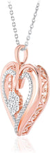 14K Rose Gold Plated .925 Sterling Silver 1/10 Cttw Diamond Cluster Hearts Pendant Necklace with 18