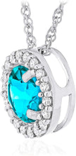 .925 Sterling Silver Birthstone & Lab Grown White Sapphire or CZ Halo Pendant Necklace on 18