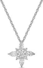 .925 Sterling Silver Round and Marquise Cut White Cubic Zirconia Snowflake 20” Pendant Necklace and Hook Back Dangle Earrings Matching Jewelry Set