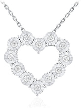 .925 Sterling Silver 1/4 Cttw Diamond Miracle Set Open Heart Pendant Necklace with Cable Chain - 20” (I-J Color, I2-I3 Clarity)