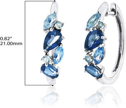 .925 Sterling Silver Natural Denim & Sky Blue Topaz Accented 18mm Huggie Hoop Earrings
