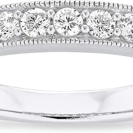 .925 Sterling Silver & Round Cubic Zirconia Half Eternity Milgrain Beaded Stackable Wedding Band Ring