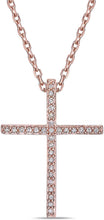 14K Rose Gold Plated .925 Sterling Silver 1/10 Cttw Diamond Latin Style Straight Cross Pendant Necklace - 20” (I-J Color, I2-I3 Clarity)