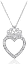 .925 Sterling Silver Cubic Zirconia Tiara Heart Pendant Necklace with 18