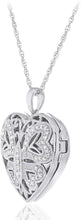 .925 Sterling Silver Cubic Zirconia Heart Shaped Open Filigree Butterfly Locket Pendant Necklace with 18