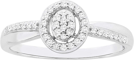 10K White Gold 1/6 Cttw Diamond Oval with Halo & Twisted Sides Promise Ring (H-I Color, I1-I2 Clarity)