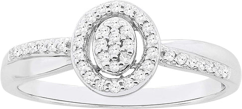 10K White Gold 1/6 Cttw Diamond Oval with Halo & Twisted Sides Promise Ring (H-I Color, I1-I2 Clarity)