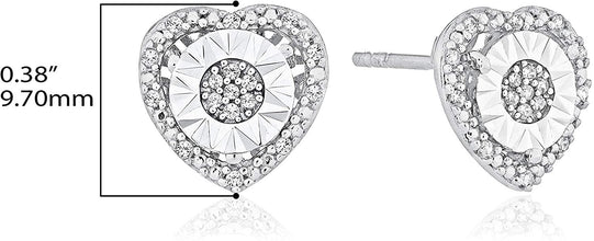 .925 Sterling Silver 1/10 Cttw Diamond Heart Shaped Miracle Set Halo Stud Pierced Earrings (I-J Color, I2-I3 Clarity)