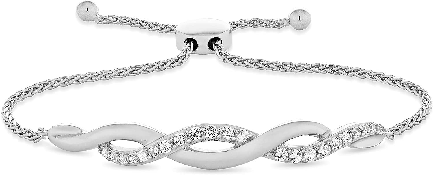 .925 Sterling Silver & Round Lab-Created White Sapphire Helix Twist Adjustable Tennis Bolo Bracelet - 5”-9-1/4”