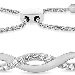 .925 Sterling Silver & Round Lab-Created White Sapphire Helix Twist Adjustable Tennis Bolo Bracelet - 5”-9-1/4”