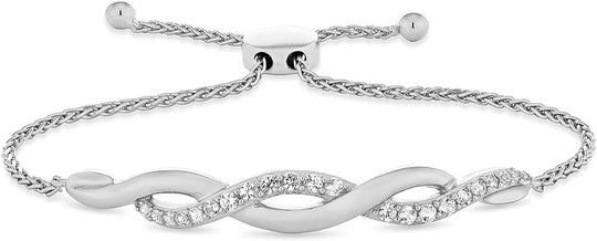 .925 Sterling Silver & Round Lab-Created White Sapphire Helix Twist Adjustable Tennis Bolo Bracelet - 5”-9-1/4”