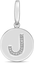 .925 Sterling Silver Diamond-Accented Round Initial Charm Enhancer with Lobster Claw Clasp (I-J Color, I2-I3 Clarity) - Choice of Letter