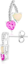 .925 Sterling Silver, Heart Shaped Lab-Grown White Opal Cabochon & Lab-Grown Pink Sapphire & Lab-Grown White Sapphire 5/8
