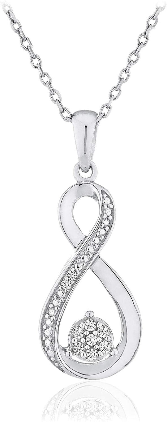 .925 Sterling Silver Diamond Accented Cluster Infinity Pendant Necklace on 18" Cable Chain (I-J Color, I2-I3 Clarity)