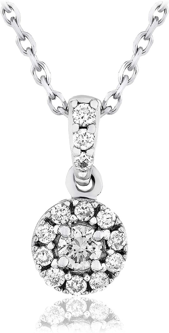10K White Gold 1/4 Cttw Lab Grown Diamond Round Halo Pendant Necklace on 18" Cable Chain (G-H Color, SI1-SI2 Clarity)