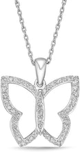 .925 Sterling Silver 1/4 Cttw Diamond Butterfly Dangling Pendant Necklace with Cable Chain - 20” (I-J Color, I2-I3 Clarity)