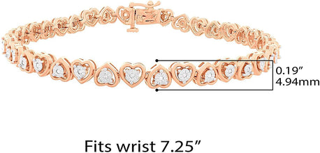 14K Rose Gold Plated .925 Sterling Silver 1/10 Cttw Diamond Miracle Plate Heart Shaped Links Tennis Bracelet - 7-1/4