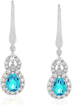 Sterling Silver Teardrop Birthstone & Lab Grown White Sapphire or CZ Art Deco Drop Hinged Latch Back Dangle Earrings - Choice of Gem Color/Month