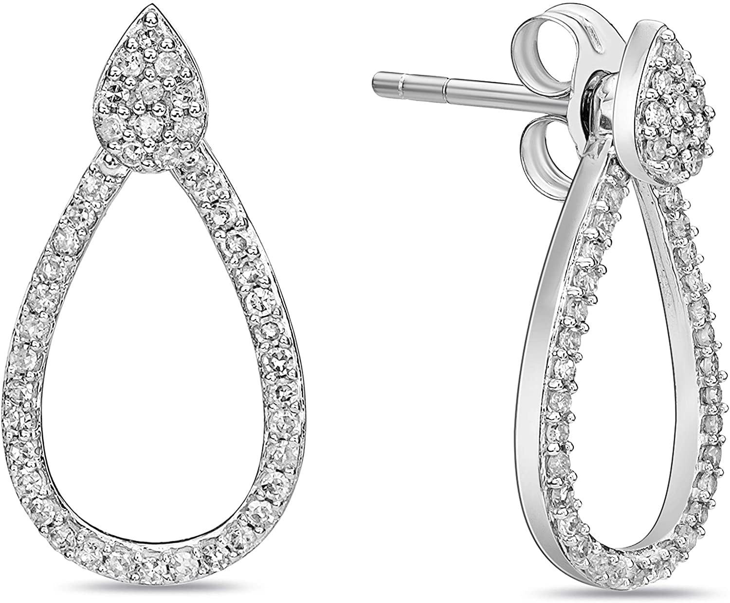 10K White Gold & 1/3 Cttw Diamond 7/8" Convertible Two Ways Teardrop Cluster with Open Teardrop Jacket Stud Earrings (H-I Color, I1-I2 Clarity)