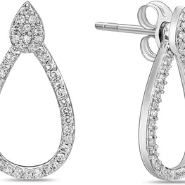 10K White Gold & 1/3 Cttw Diamond 7/8" Convertible Two Ways Teardrop Cluster with Open Teardrop Jacket Stud Earrings (H-I Color, I1-I2 Clarity)