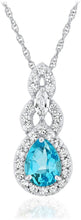 .925 Sterling Silver Teardrop Birthstone & Lab Grown White Sapphire or CZ Art Deco Style Pendant & 18