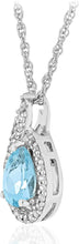 .925 Sterling Silver Natural Baby Blue Aquamarine & White Topaz Pear-Shaped Double Halo Teardrop Pendant Necklace with 18