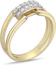 14K Yellow Gold Plated .925 Sterling Silver & 1/6 Cttw Diamond Equal Sign Split Shank Buckle Statement Ring (I-J Color, I2-I3 Clarity)