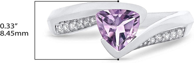 .925 Sterling Silver Trillion-Cut Birthstone & Lab Grown White Sapphire or CZ Double Shank Bypass Style Fashion Ring - Choice of Gem Color/Month