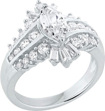 .925 Sterling Silver & Marquise, Round, and Baguette Cut Cubic Zirconia Channel Set Bypass Style Statement Ring or Engagement Ring