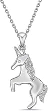 .925 Sterling Silver Diamond Accented Rearing Unicorn Horse Pendant Necklace with Cable Chain - 20” (I-J Color, I2-I3 Clarity)