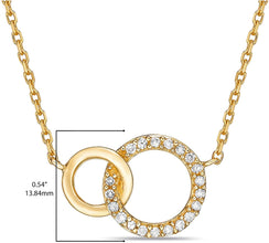 10K Yellow Gold 1/10 Cttw Diamond Intertwined Open Circles Pendant with Cable Chain Necklace - 20” (H-I Color, I1-I2 Clarity)