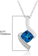 .925 Sterling Silver, Cushion-Cut Birthstone & Created White Sapphire or CZ Twist Pendant Necklace on 18