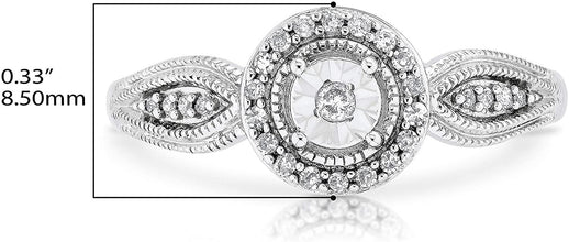 .925 Sterling Silver 1/8 Cttw Diamond Miracle Set Halo Milgrain Promise Ring with Flared Band (I-J Color, I2-I3 Clarity)