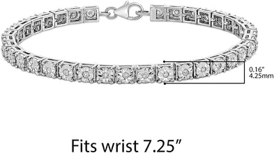 .925 Sterling Silver 1/2 Cttw Diamond Square Miracle Set Links Tennis Bracelet (I-J Color, I2-I3 Clarity) - 7-1/4