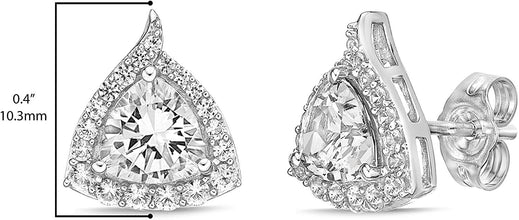 .925 Sterling Silver Trillion Cut Birthstone & Created White Sapphire Halo Stud Earrings - Choice of Birthstone/Month