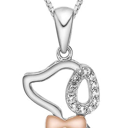 Two Tone 10K Rose Gold and .925 Sterling Silver, Brown Smoky Quartz & Lab-Grown White Sapphire Dancing Dog Pendant Necklace - 18”