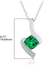 .925 Sterling Silver, Cushion-Cut Birthstone & Created White Sapphire or CZ Twist Pendant Necklace on 18